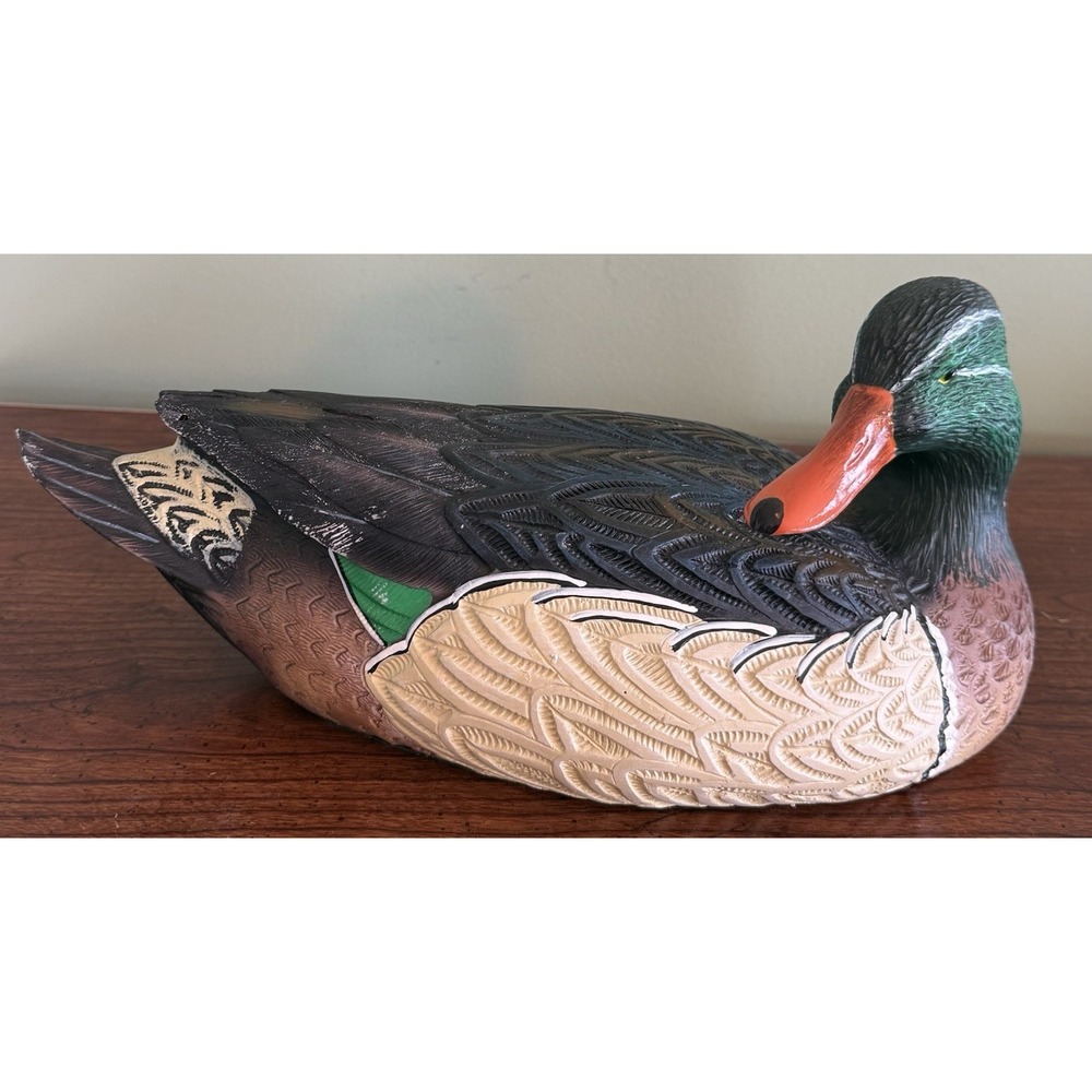 Vintage Mallard Duck Decoy Hand Painted,‎ Glass Eyes, Resin- 13In
